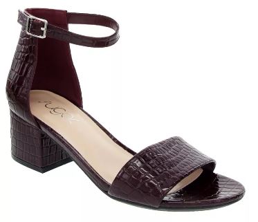 Sugar Women's Noelle Low Two Piece Block Heel Dress Shoe Ladies Ankle Strap Pump Sandal - Burgundy Patent Croco