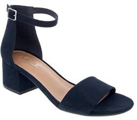 Sugar Women's Noelle Low Two Piece Block Heel Dress Shoe Ladies Ankle Strap Pump Sandal - Navy Micro