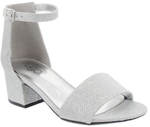 Sugar Women's Noelle Low Two Piece Block Heel Dress Shoe Ladies Ankle Strap Pump Sandal - Silver Snake