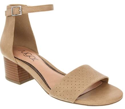 Sugar Women's Noelle Low Two Piece Block Heel Dress Shoe Ladies Ankle Strap Pump Sandal - Taupe Pin Perf